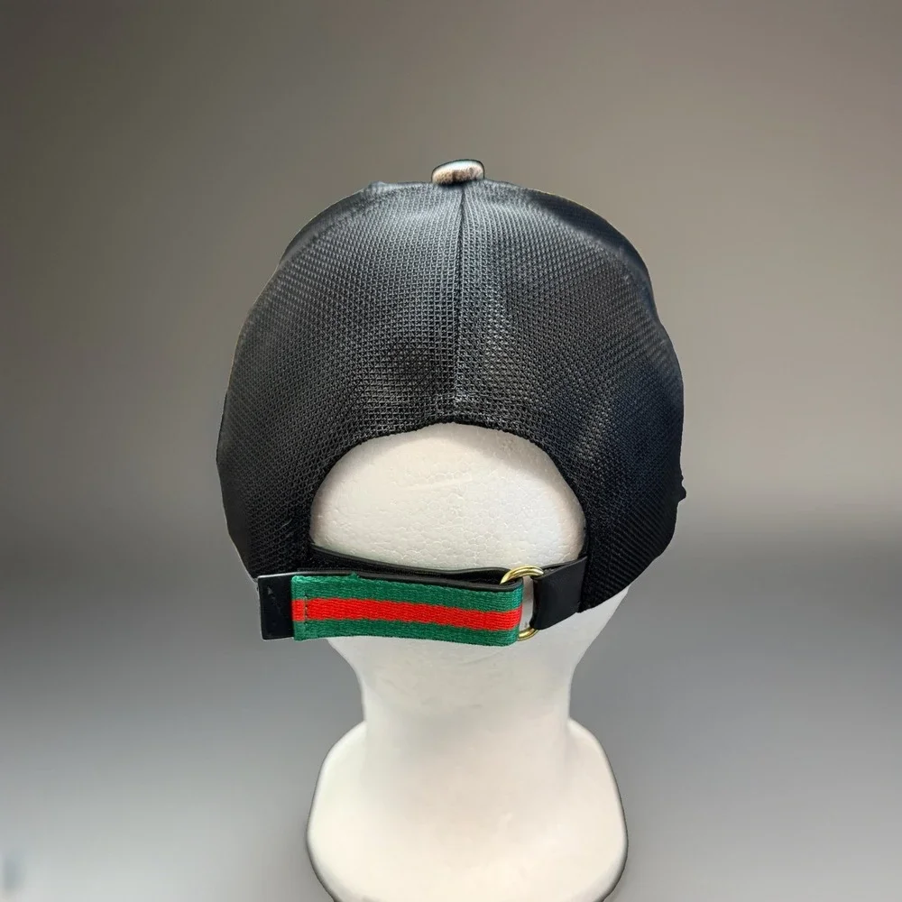 Gucci GG Monogram Tiger Print Mesh Back Baseball Cap Adjustable Beige Black